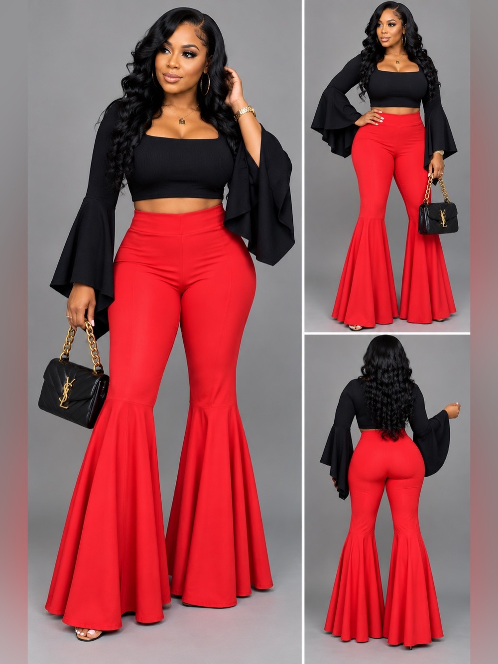 High-Waist Red Flare Pants